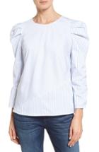Petite Women's Halogen Ruched Sleeve Poplin Top, Size P - White