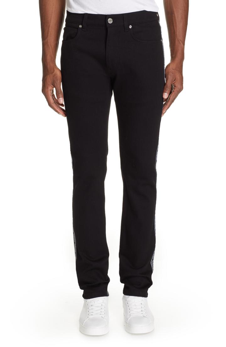 Men's Versace Logo Tape Slim Straight Leg Jeans - Black