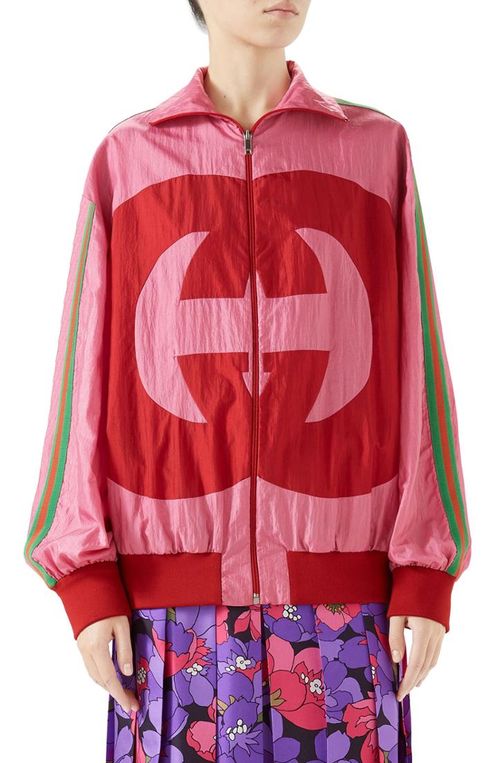 Women's Gucci Interlocking-g Technical Nylon Jacket - Pink