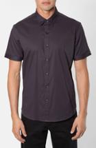 Men's 7 Diamonds 'feel Free' Trim Fit Short Sleeve Stripe Stretch Woven Shirt, Size - Black