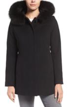 Women's Sachi Wool Blend Coat With Genuine Fox Fur Trim