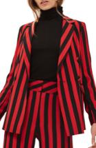 Women's Topshop Humbug Stripe Double Breasted Blazer Us (fits Like 0) - Red