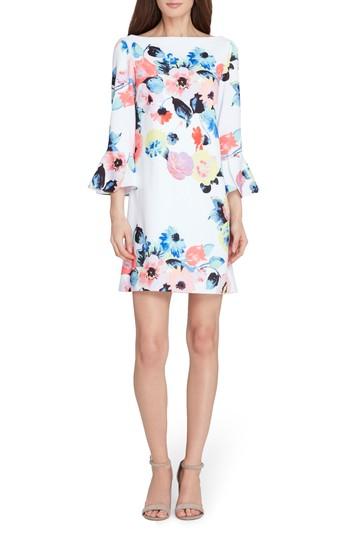 Women's Tahari Floral Bell Sleeve Shift Dress - White