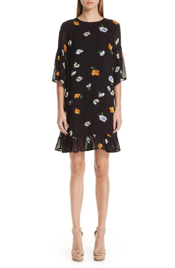 Women's Ganni Dainty Georgette Dress Us / 36 Eu - Black