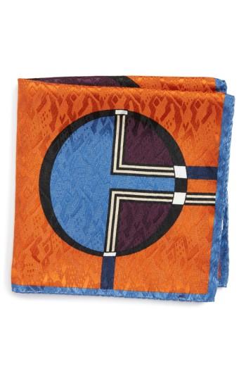 Men's Eton Dot Jacquard Silk Pocket Square, Size - Orange