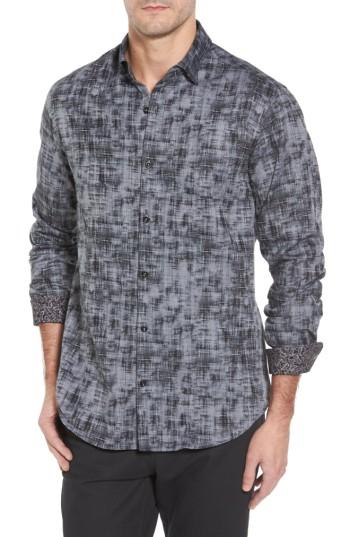 Men's Stone Rose Slim Fit Twill Fx Print Sport Shirt (m) - Black