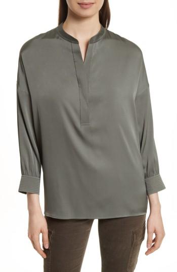 Women's Vince Shirred Stretch Silk Blouse - Green