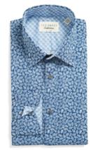 Men's Ted Baker London Endurance Trim Fit Print Dress Shirt .5 - 32/33 - Blue