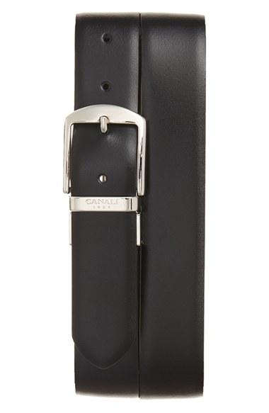 Men's Canali Reversible Leather Belt - Black