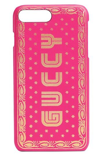 Gucci Guccy Logo Moon & Stars Leather Iphone 7/8 Case - Pink