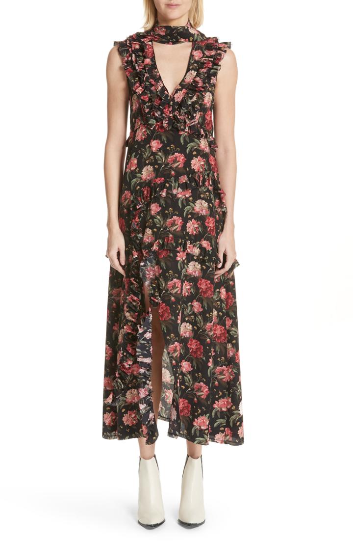 Women's R13 Floral Ruffle Silk Choker Dress