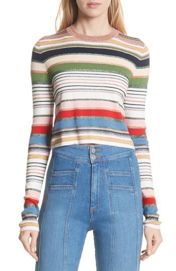 Women's Veronica Beard Palmas Glitter Stripe Sweater - White