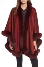 Women's Sofia Cashmere Genuine Fox Fur Trim Cashmere Cape, Size - Red