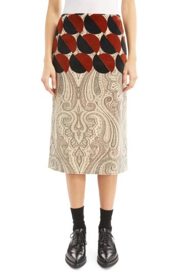 Women's Dries Van Noten Mix Print Velvet Pencil Skirt Us / 34 Fr - Ivory