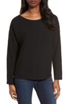 Petite Women's Eileen Fisher Boxy Ribbed Wool Sweater P - Black