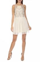 Women's Lace & Beads Peach Embellished Skater Dress - Ivory