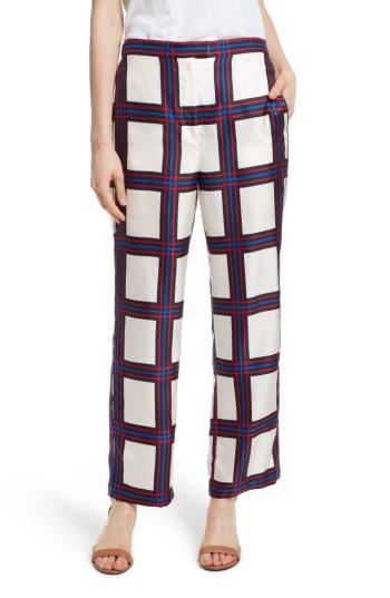 Women's Tory Burch Harper Plaid Silk Pants - Blue