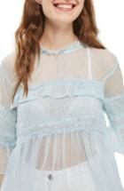 Women's Topshop Metallic Stripe Tulle Top Us (fits Like 0) - Blue