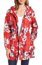 Women's Joules Right As Rain Packable Print Hooded Raincoat - Red