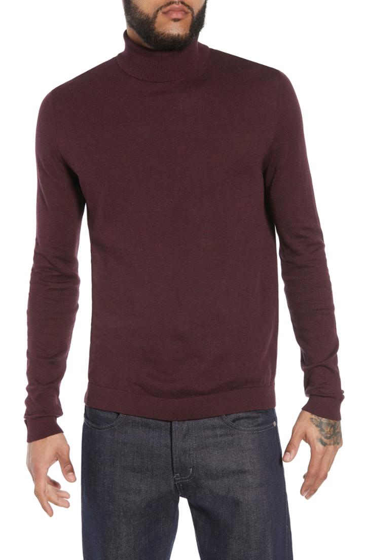 Men's Topman Classic Fit Turtleneck Sweater - Burgundy