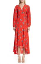 Women's Ganni Floral Silk Wrap Dress Us / 34 Eu - Red