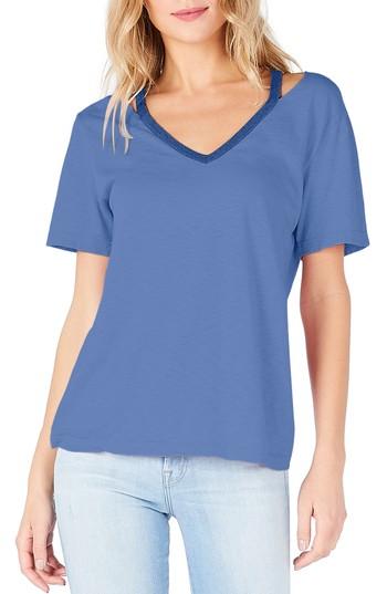 Women's Michael Stars Cutout V-neck Tee, Size - Blue