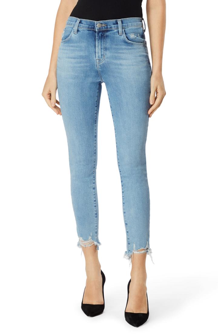 Women's J Brand Alana Ripped Hem High Waist Ankle Skinny Jeans - Blue