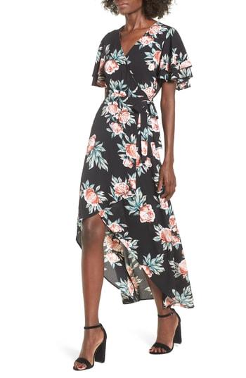 Women's Mimi Chica Ruffle Sleeve Floral Maxi Dress - Black