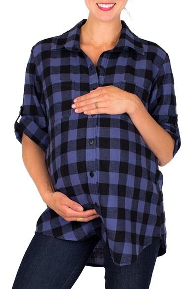 Women's Nom Maternity 'campbell' Plaid Maternity Top - Blue