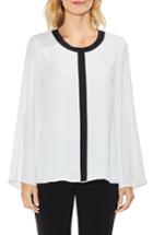 Women's Vince Camuto Contrast Trim Bell Sleeve Blouse, Size - White