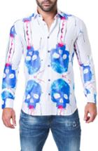 Men's Maceoo Fibonacci Saatchi Skull Print Trim Fit Sport Shirt (s) - White