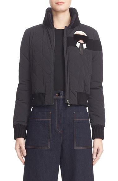 Women's Fendi Karlito Puffer With Genuine Shearling & Fur Trim