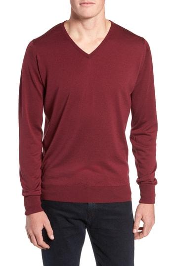 Men's John Smedley 'bobby' Easy Fit V Neck Wool Sweater - Burgundy
