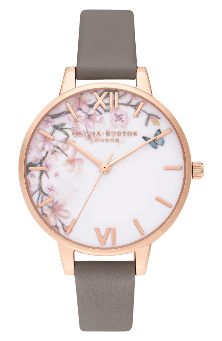 Women's Olivia Burton Pretty Blossom Leather Strap Watch, 34mm
