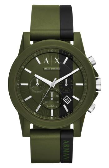 Men's Ax Armani Exchange Chronograph Stripe Silicone Strap Watch, 44mm