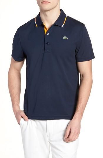 Men's Lacoste Sport Piped Pique Tech Polo (xl) - Blue