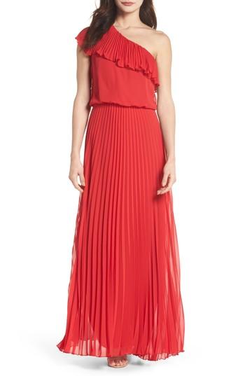 Women's Xscape One-shoulder Pleat Chiffon Gown - Red