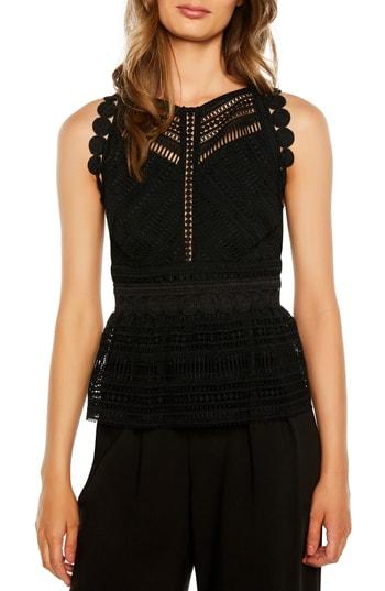 Women's Bardot Delilah Lace Peplum Sleeveless Blouse - Black