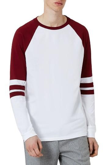 Men's Topman Panel Raglan Long Sleeve T-shirt - Burgundy