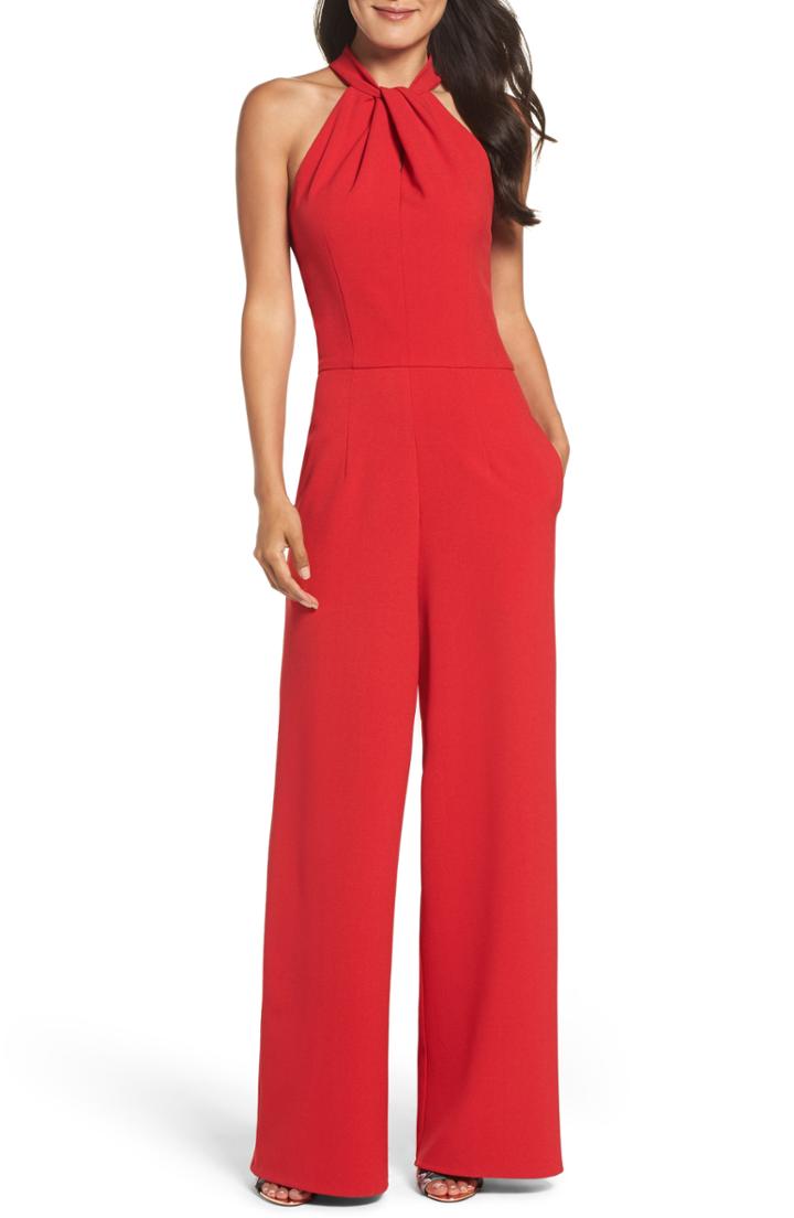 Women's Julia Jordan Halter Wide Leg Jumpsuit - Red