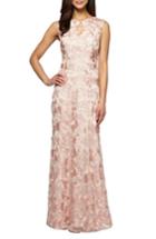 Petite Women's Alex Evenings Mesh Gown P - Beige