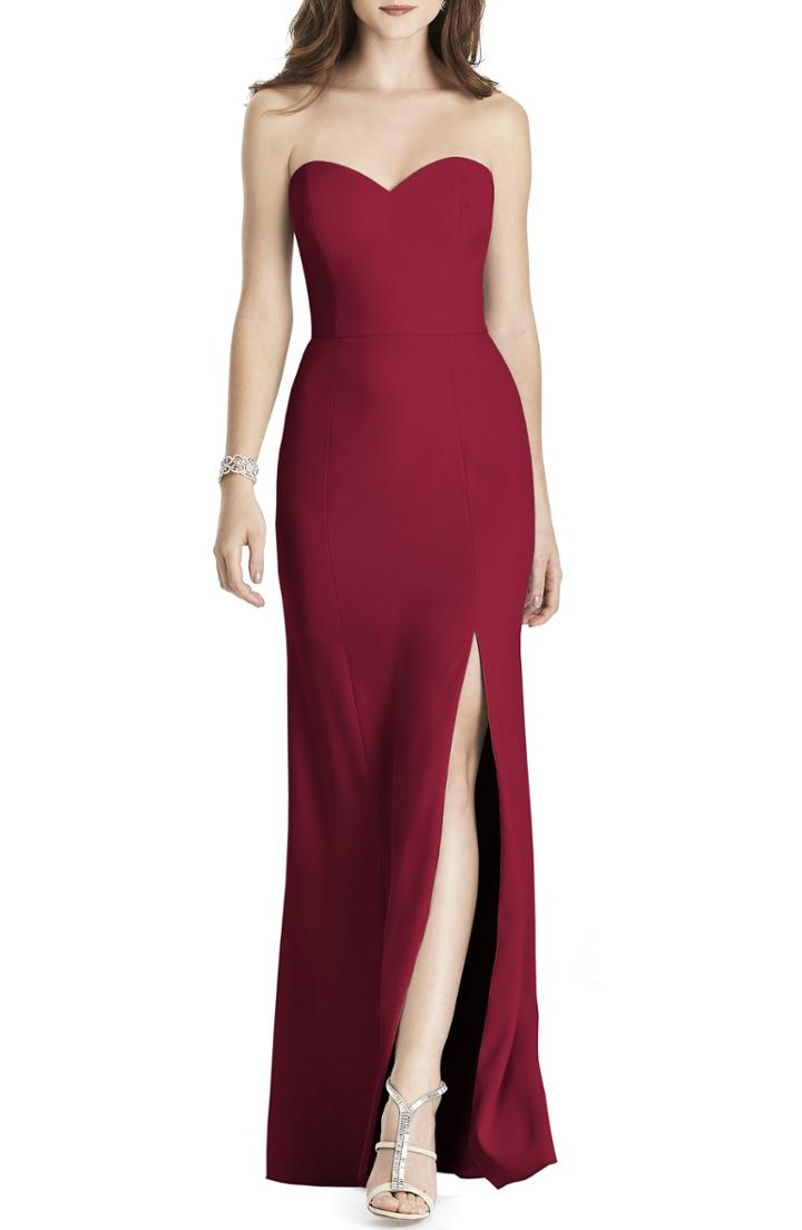 Women's After Six Strapless Crepe Trumpet Gown - Burgundy