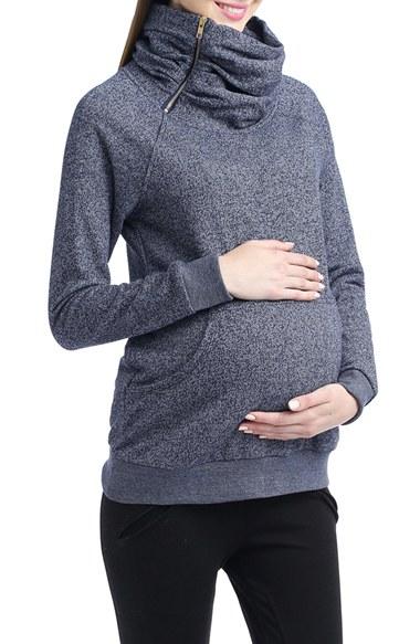Women's Kimi And Kai 'thea' Zip Collar Maternity Sweatshirt - Blue