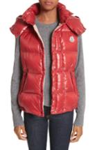 Women's Moncler 'galene' Water Resistant Shiny Nylon Hooded Down Vest - Red