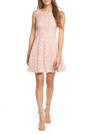 Women's Bb Dakota 'renley' Lace Fit & Flare Dress - Pink