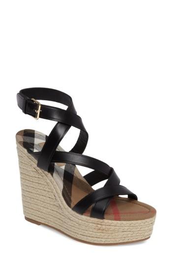 Women's Burberry Wedge Espadrille Sandal .5us / 38.5eu - Black