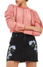 Women's Topshop Floral Embroidered Denim Skirt Us (fits Like 0) - Black