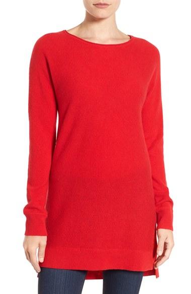 Women's Halogen High/low Wool & Cashmere Tunic Sweater - Red