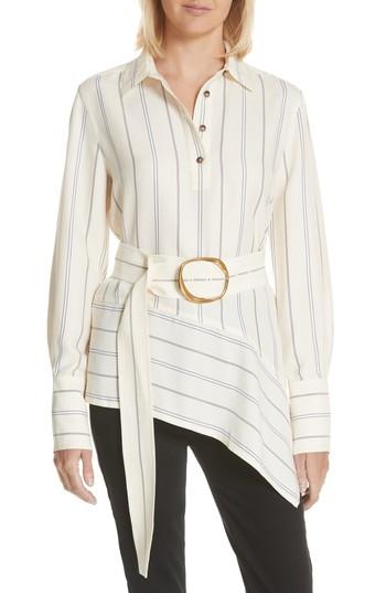 Women's Derek Lam 10 Crosby Asymmetrical Stripe Shirt - White