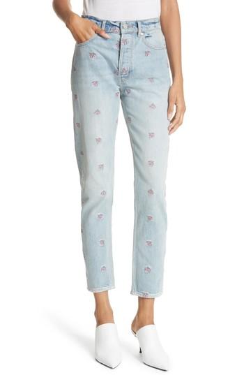 Women's La Vie Rebecca Taylor Beatrice Embroidered Crop Straight Leg Jeans - Blue